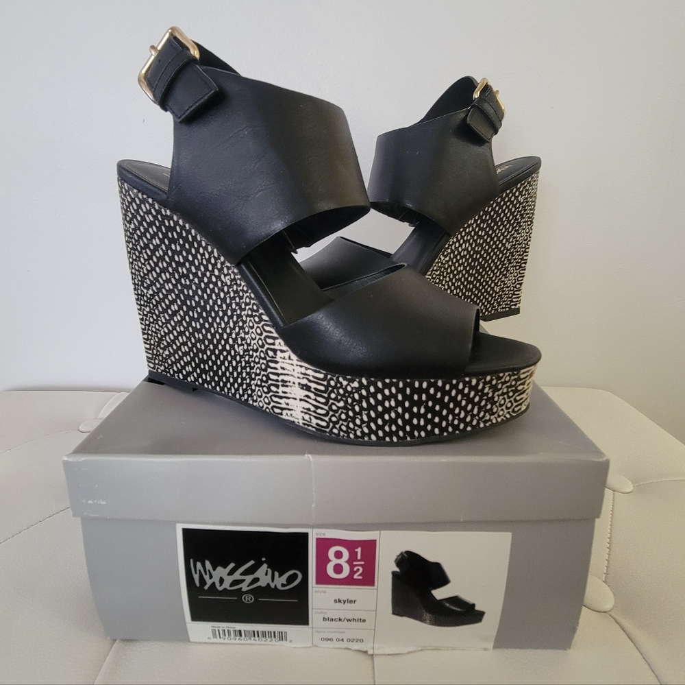 Mossimo Skyler Black/White Adjustable Wedges Shoes Size 8.5
